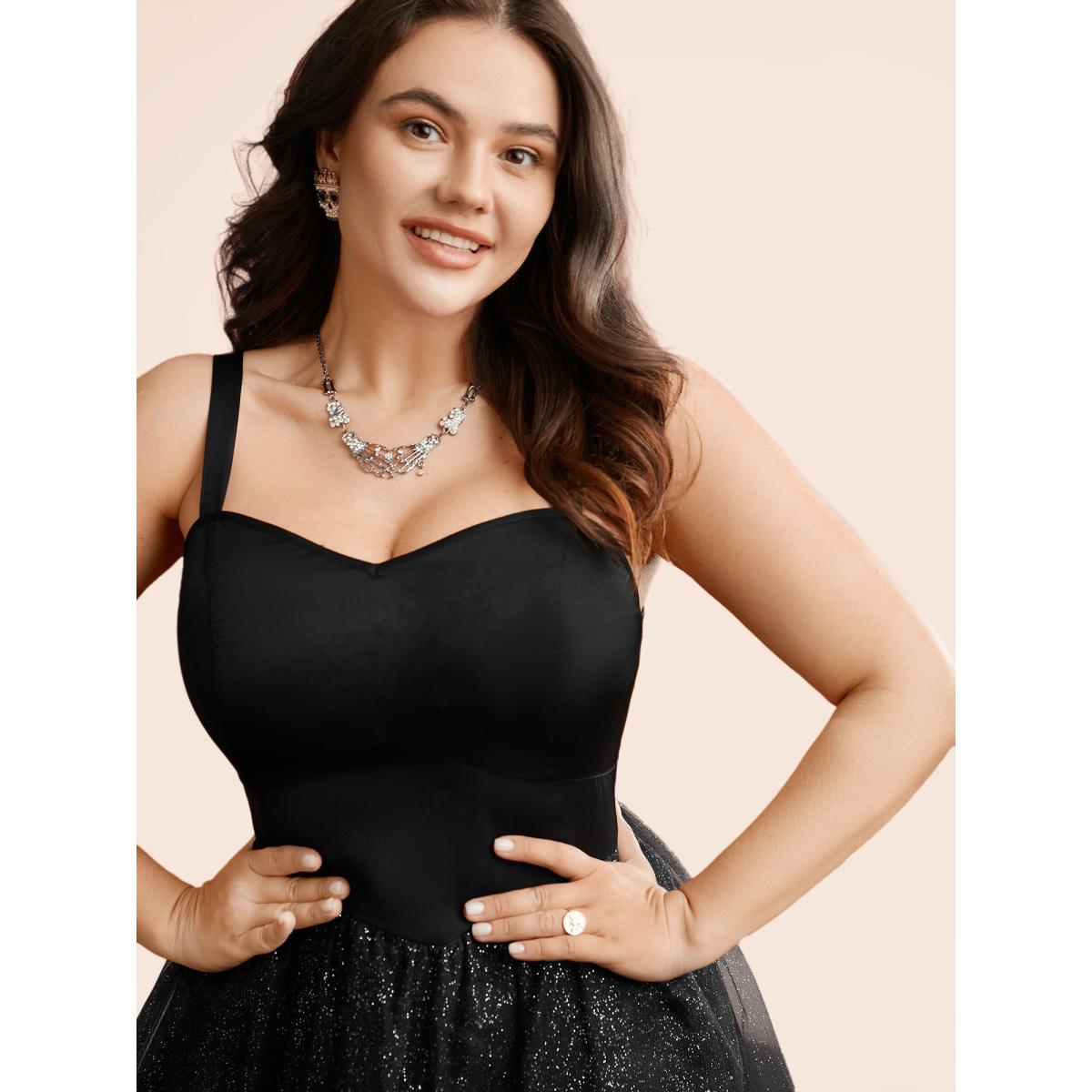 Plus Size Enchanted Shiny Mesh Petal Hem Midi Dress Black Women Cocktail Texture Party Curvy Bloomchic 10/M Product Image