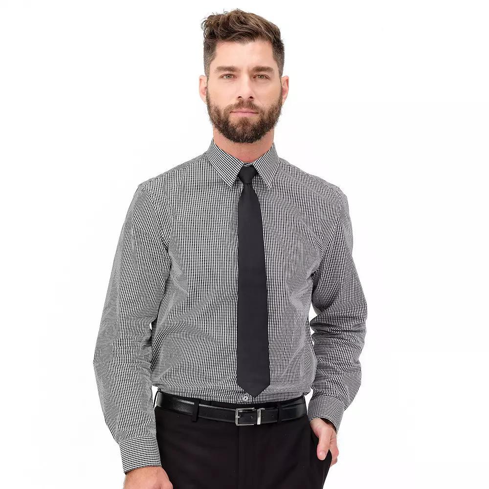 Men's Nick Graham Modern-Fit Stretch Dress Shirt & Tie Set, Size: XL-34/35, Black Gingham Product Image