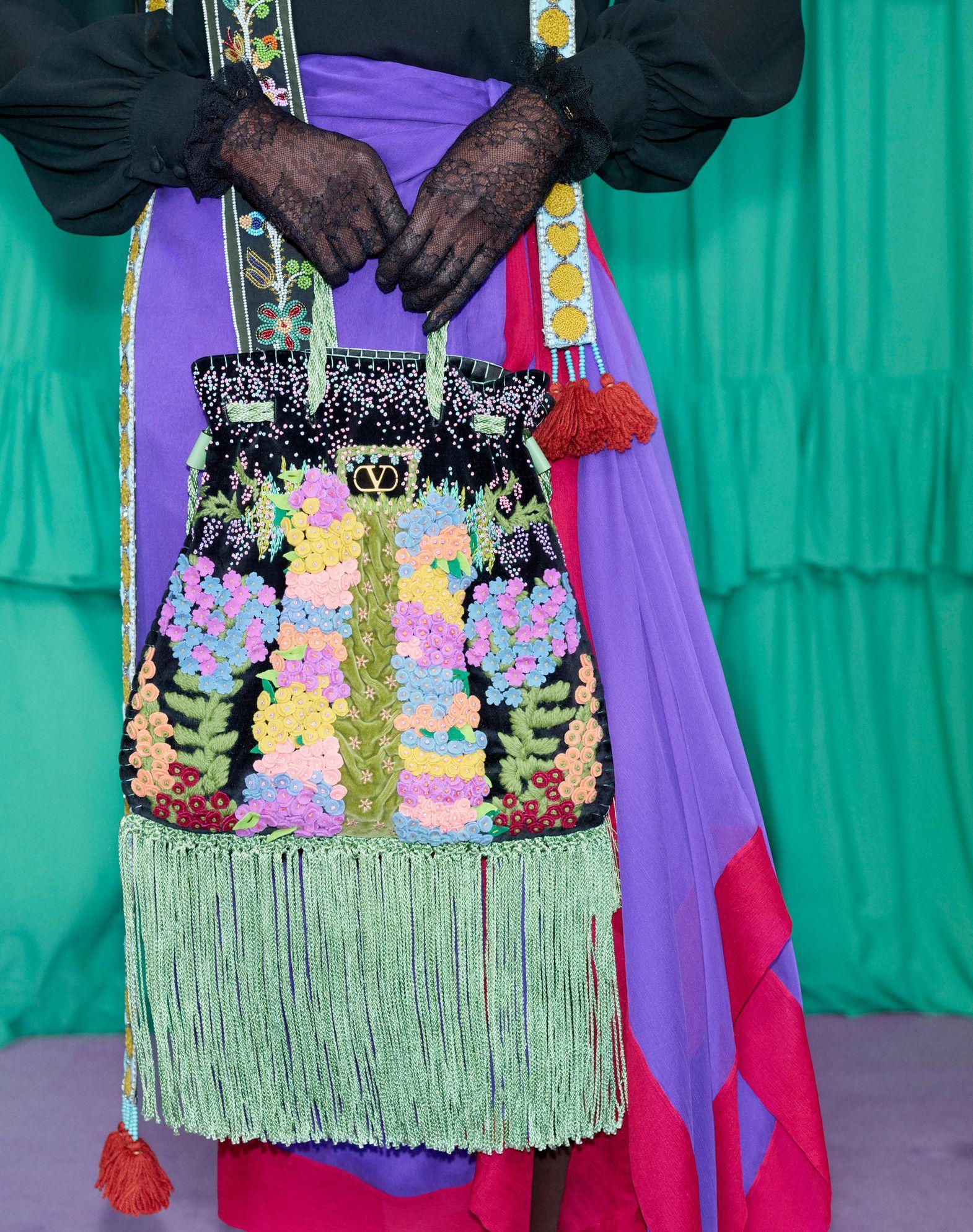 Valentino Garavani Nellcôte Alice Embroidered Bag With Fringes Product Image