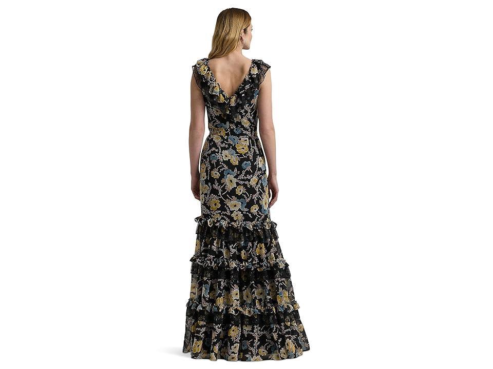 Lauren Ralph Lauren Floral Ruffle-Trim Georgette Gown Multi) Women's Dress Product Image
