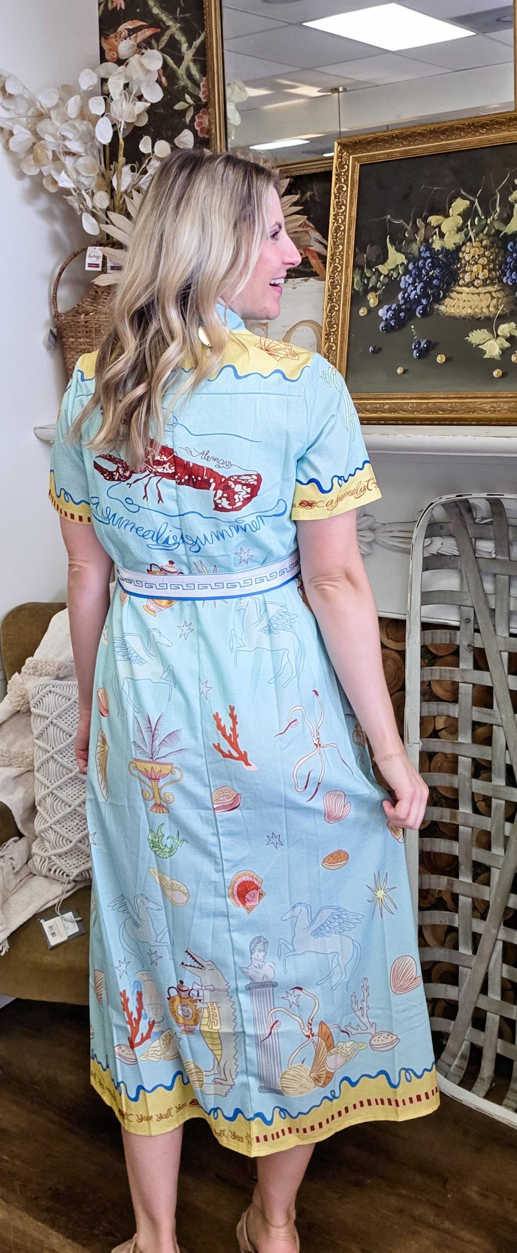 Take Me to Greece Midi Button Up Tie Dress (Small to 2XL) Product Image