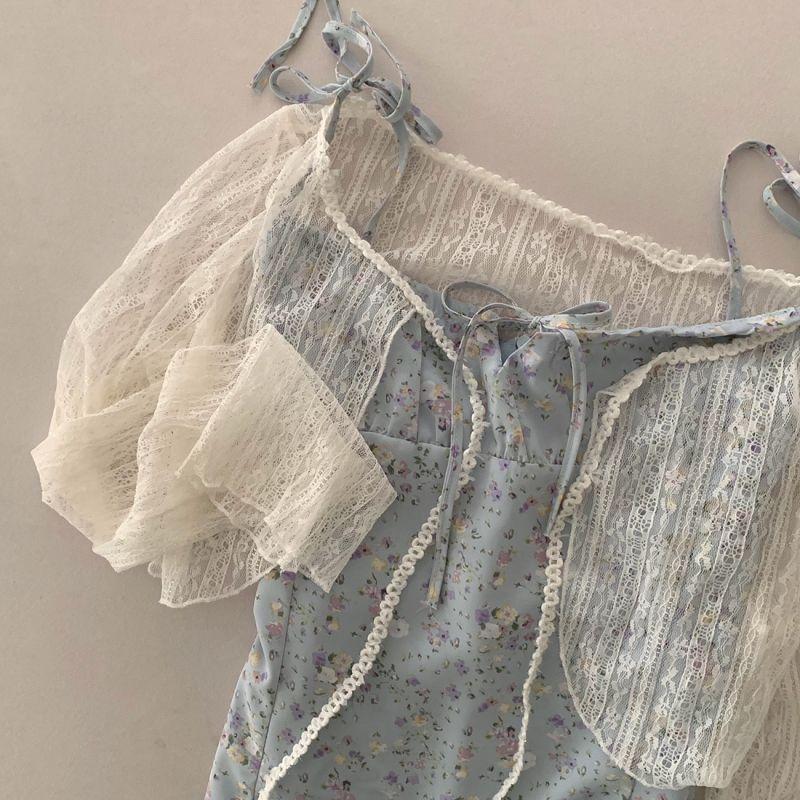 Spaghetti Strap Floral Print Ruffle Hem Mini Dress Product Image