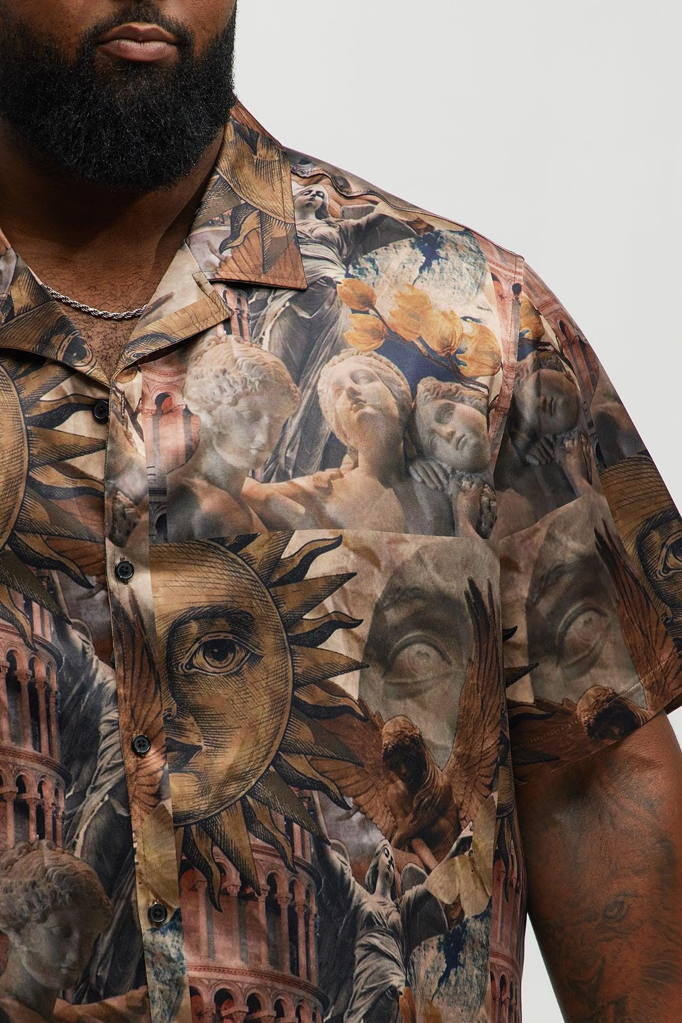 Celestial Glory Cuban Collar Short Sleeve Shirt - Brown Combo Product Image