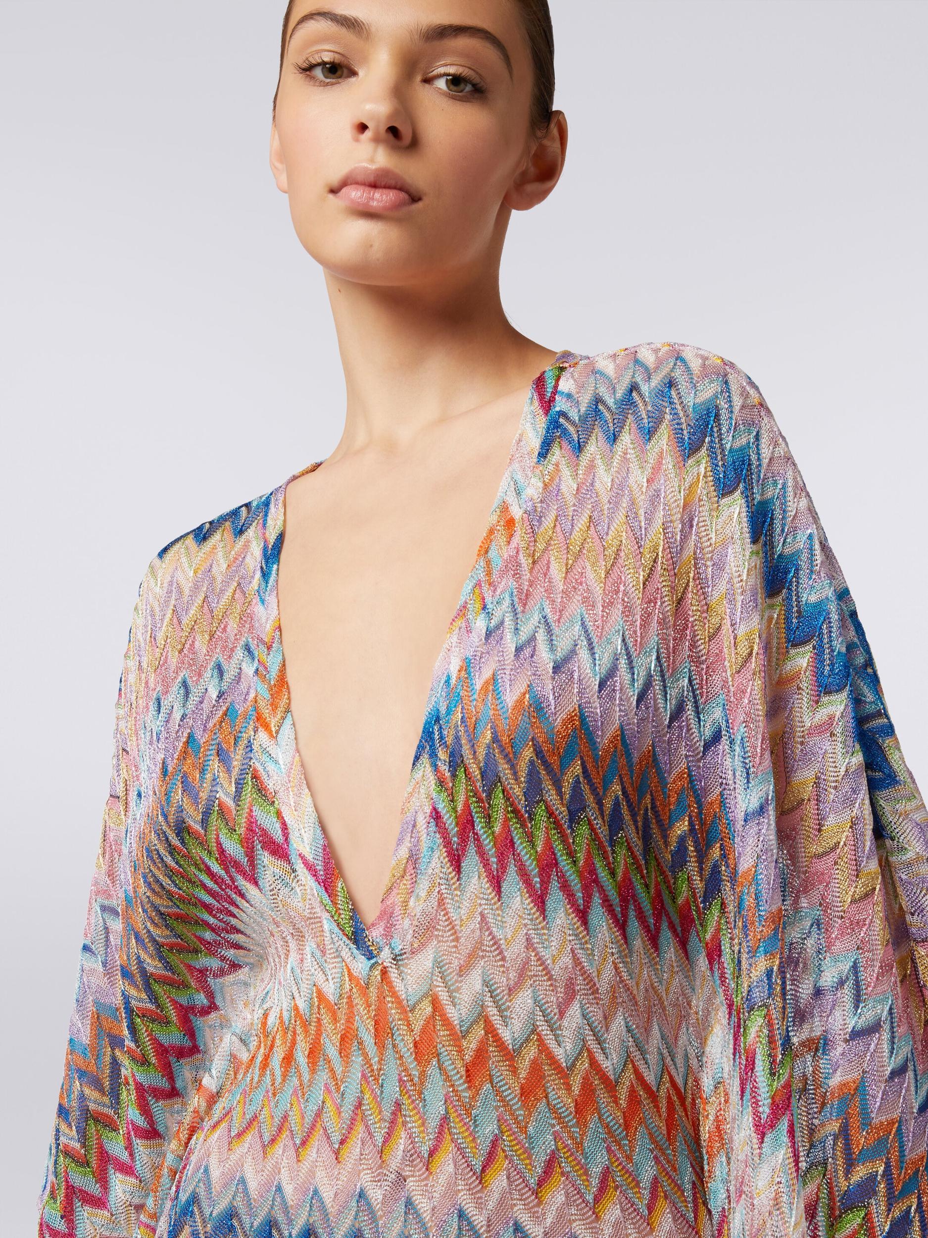 Long V-neck cover-up kaftan with lurex Product Image