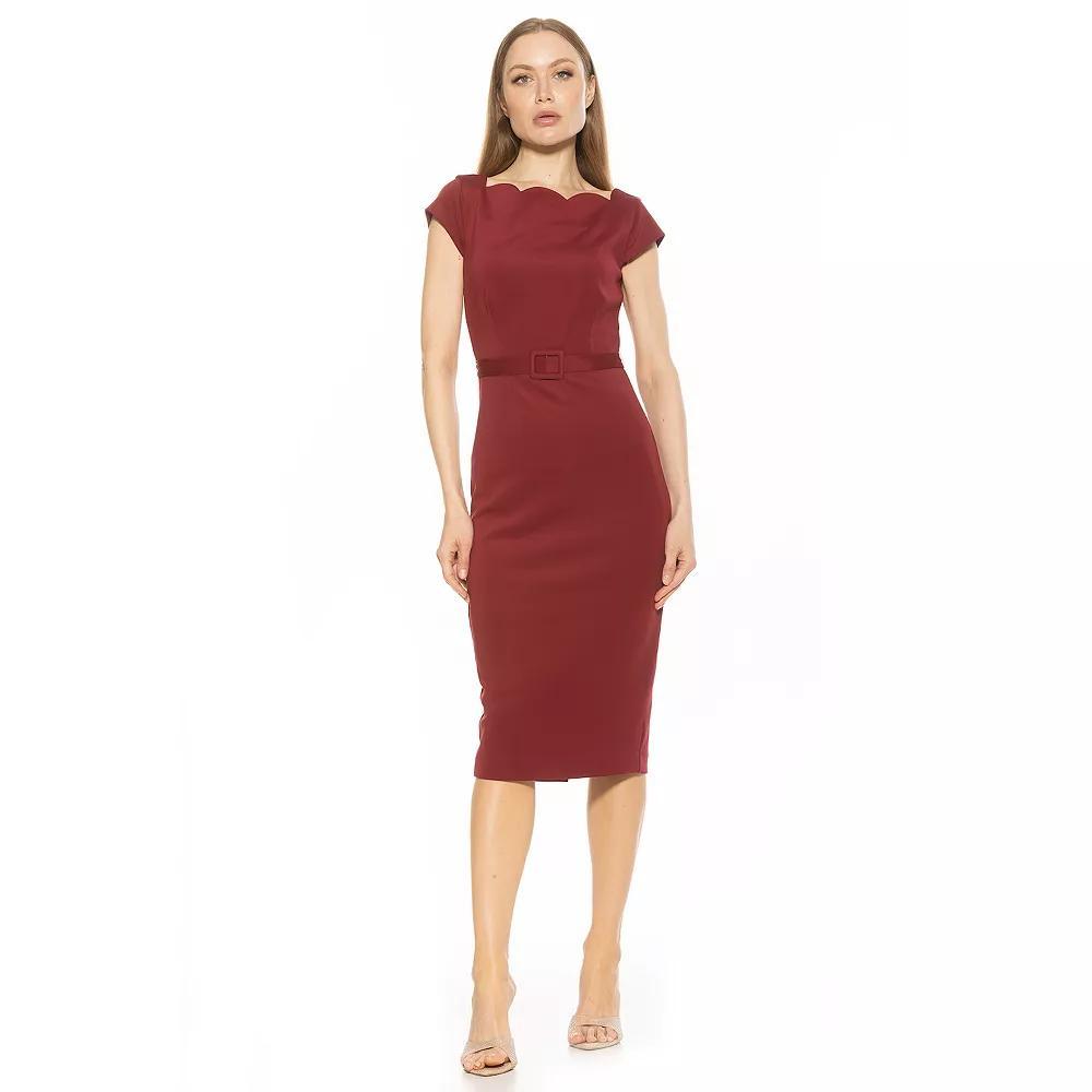Women's ALEXIA ADMOR Lavinia Scallop Neckline Short Sleeve Sheath Midi Dress, Size: Small, Black Product Image