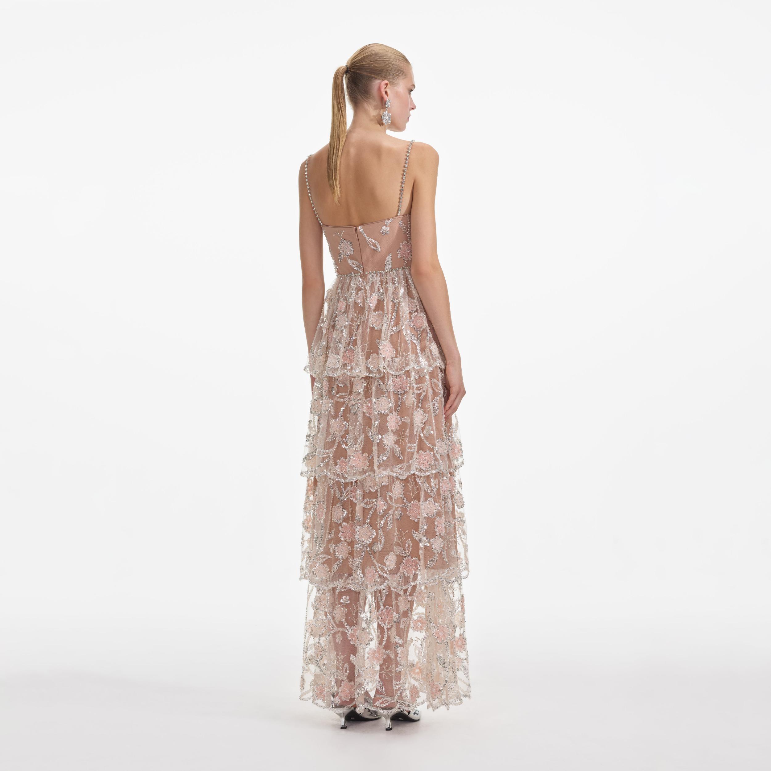 Flower Sequin Tier Maxi Dress Product Image