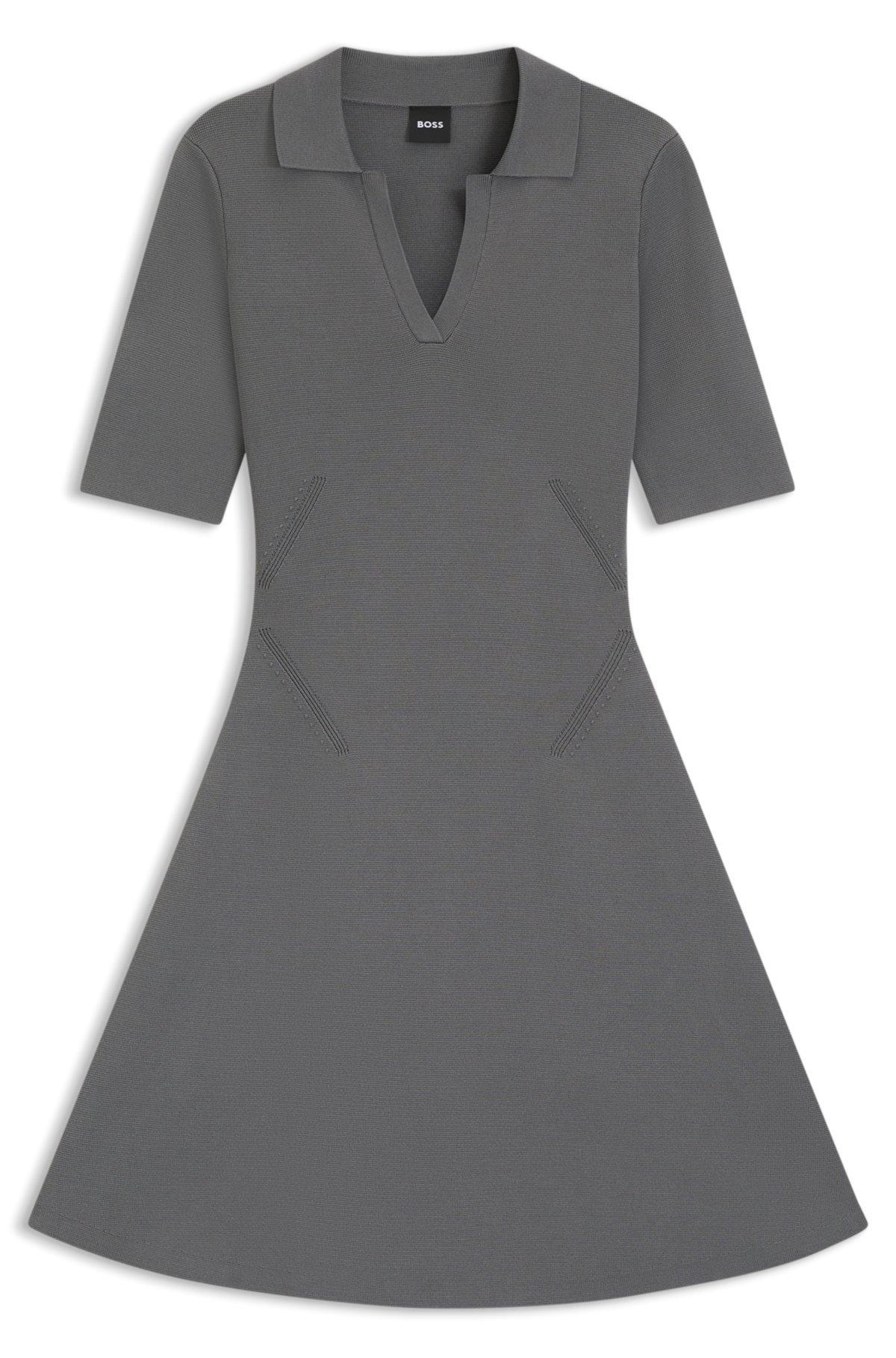 BOSS - Knitted dress with skipper collar - Dark Grey Product Image