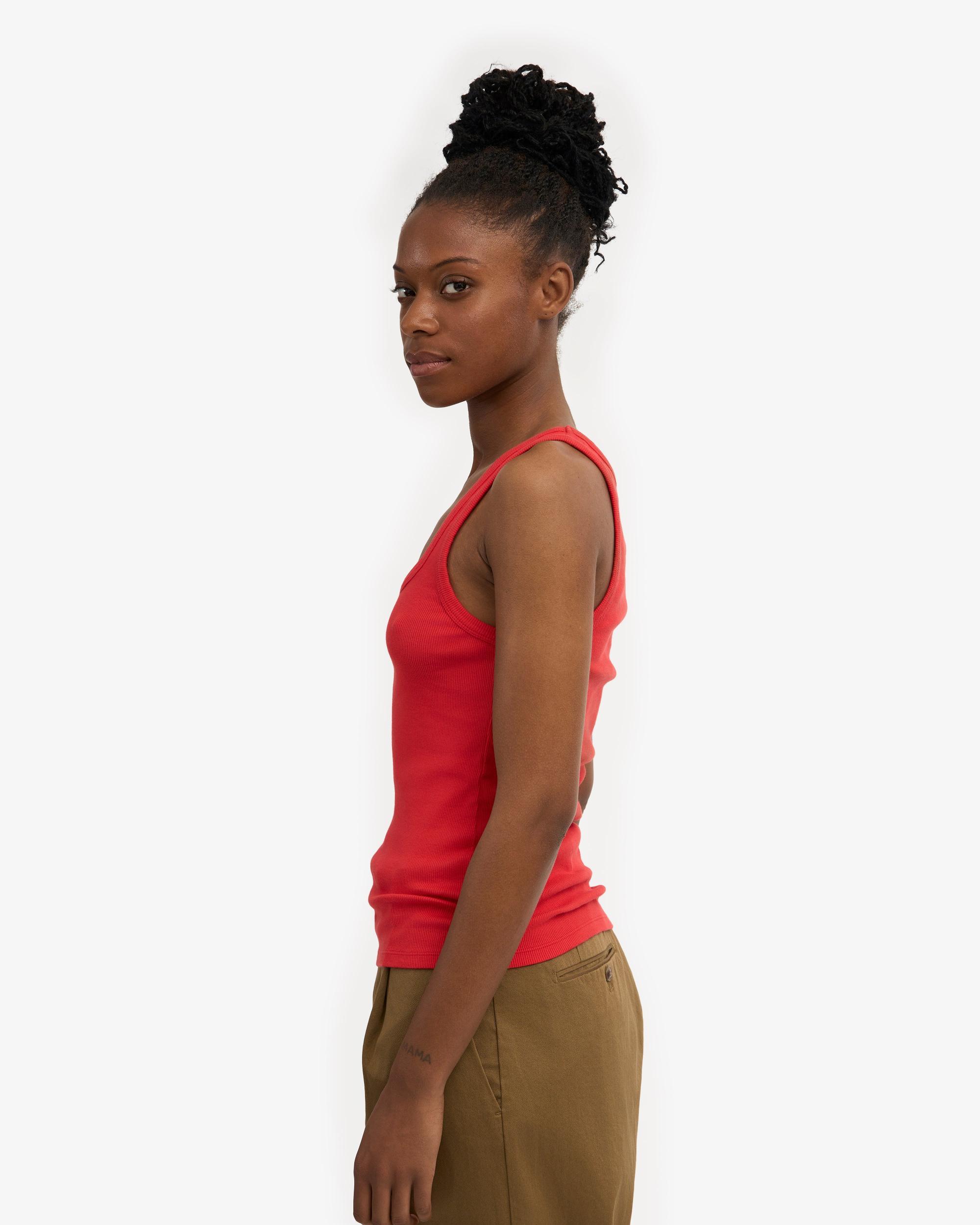 Women Organic Rib Tank Top - Red Tangerine Product Image