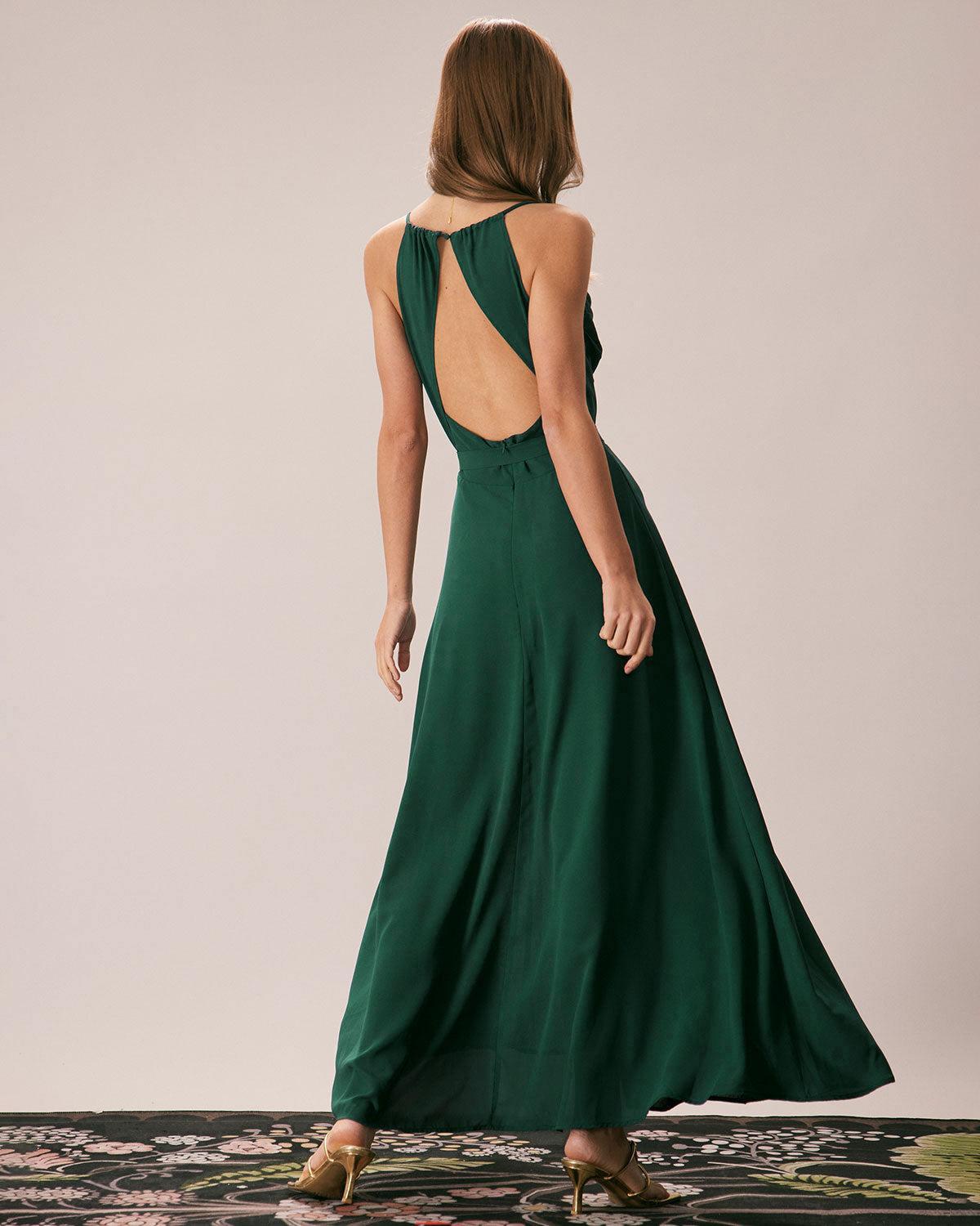 Green Cowl Neck Cutout Back Maxi Dress Product Image