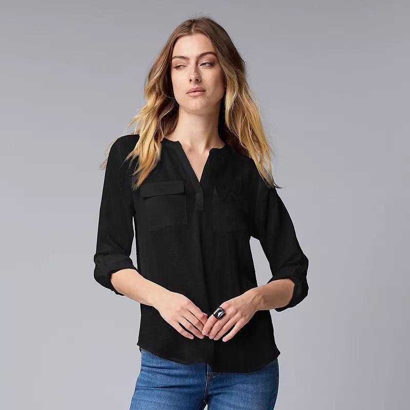 Women's Simply Vera Vera Wang Roll-Tab Popover Blouse, Size: Large, Whisper White Product Image