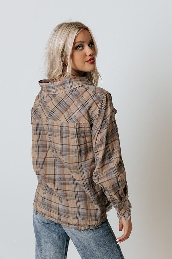 Across The Coast Plaid Top In Beige Product Image