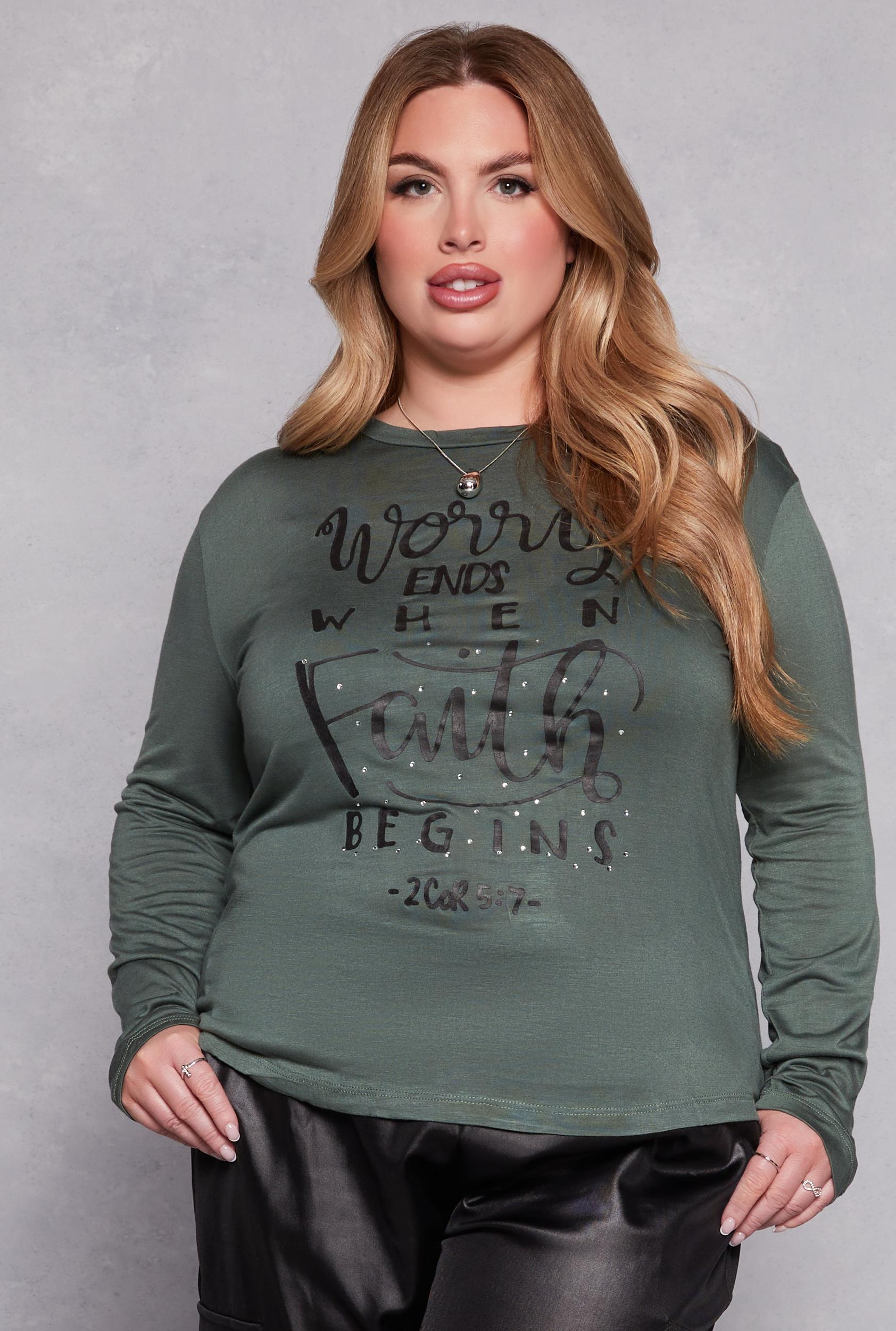 Womens Plus Size Worry Ends When Faith Begins Tee Product Image