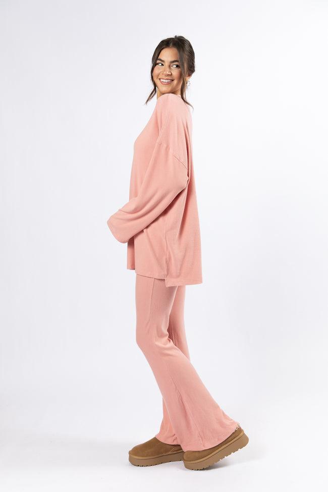 The Perfect Coral Brushed Rib Flare Pants Set SALE Product Image