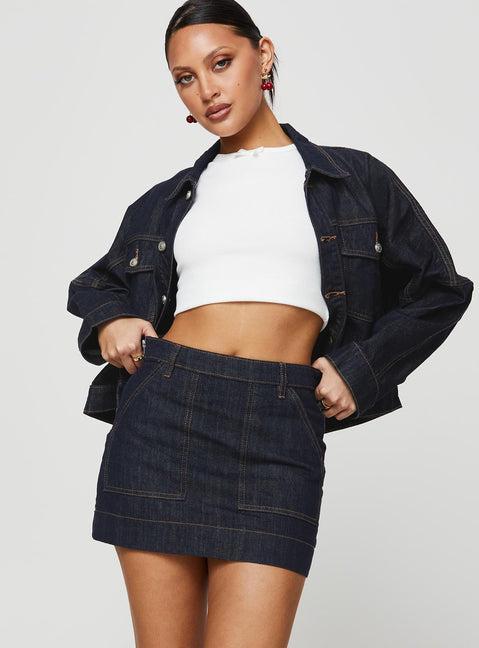 Hughes Mini Skirt Dark Wash Denim Petite Product Image