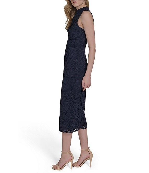 Vince Camuto Mock Neck Sleeveless Shirred Lace Bodycon Midi Dress Product Image