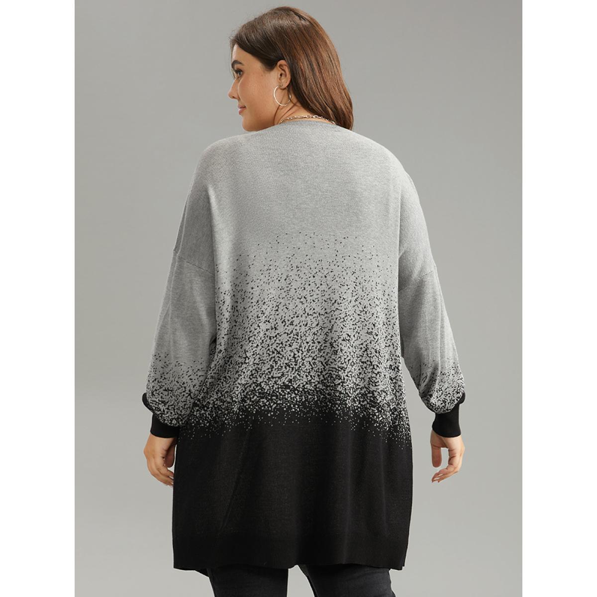 Plus Size Ombre Asymmetrical Open Front Cardigan DarkGray Women Casual Loose Long Sleeve Everyday Cardigans BloomChic 10/M Product Image