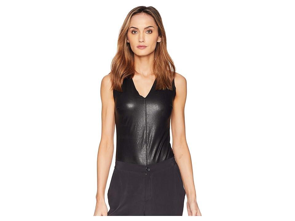 Womens Faux Leather Sleeveless Bodysuit Product Image