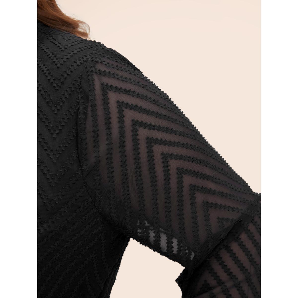 Chiffon Geometric Elegance Plain Navy Belt Plus Size Midi Dress Women Pocket Lantern Sleeve Long Sleeve V Neck Pocket Dailywear Midi Dress BloomChic Product Image