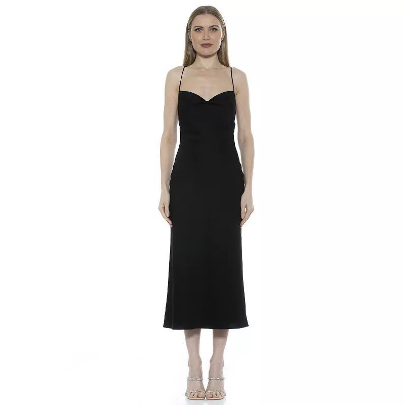 Women's ALEXIA ADMOR Dionne Draped Midi Slip Dress, Size: 12, Black Product Image