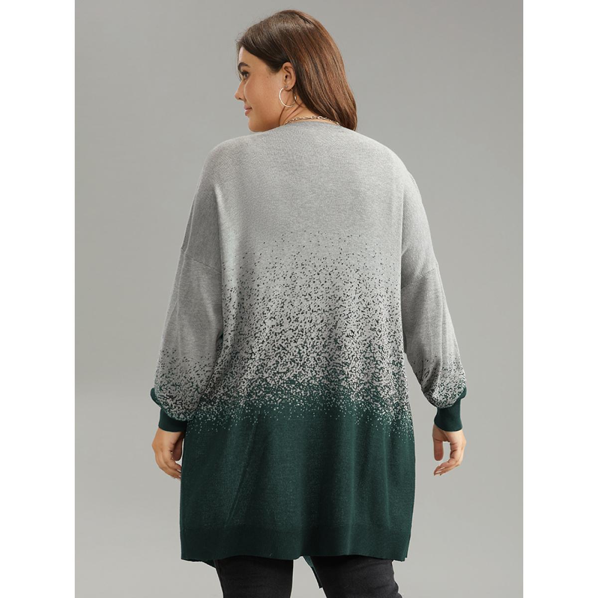 Plus Size Ombre Asymmetrical Open Front Cardigan DarkGreen Women Casual Loose Long Sleeve Everyday Cardigans BloomChic 14-16/1X Product Image