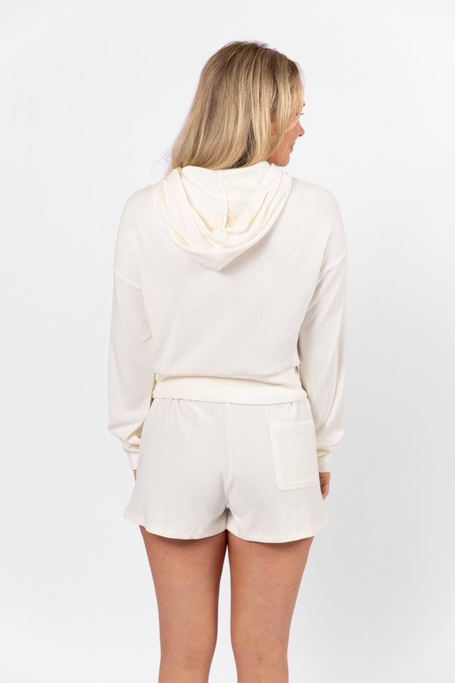 Everything I Want Ivory Ribbed Hoodie and Shorts Set FINAL SALE Product Image