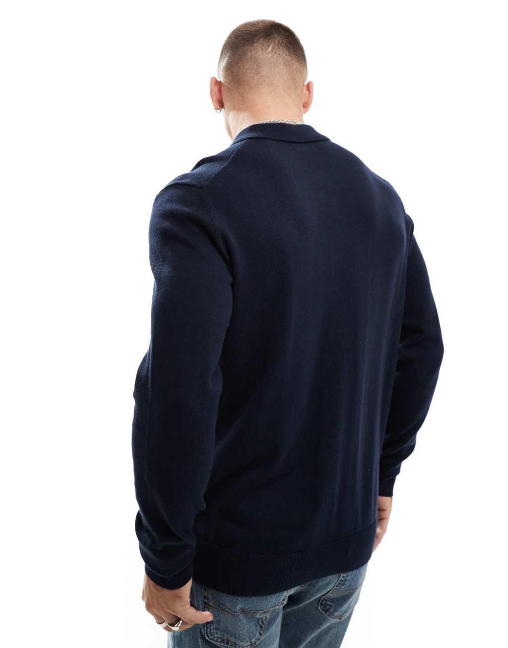 Jack & Jones knitted polo in navy Product Image