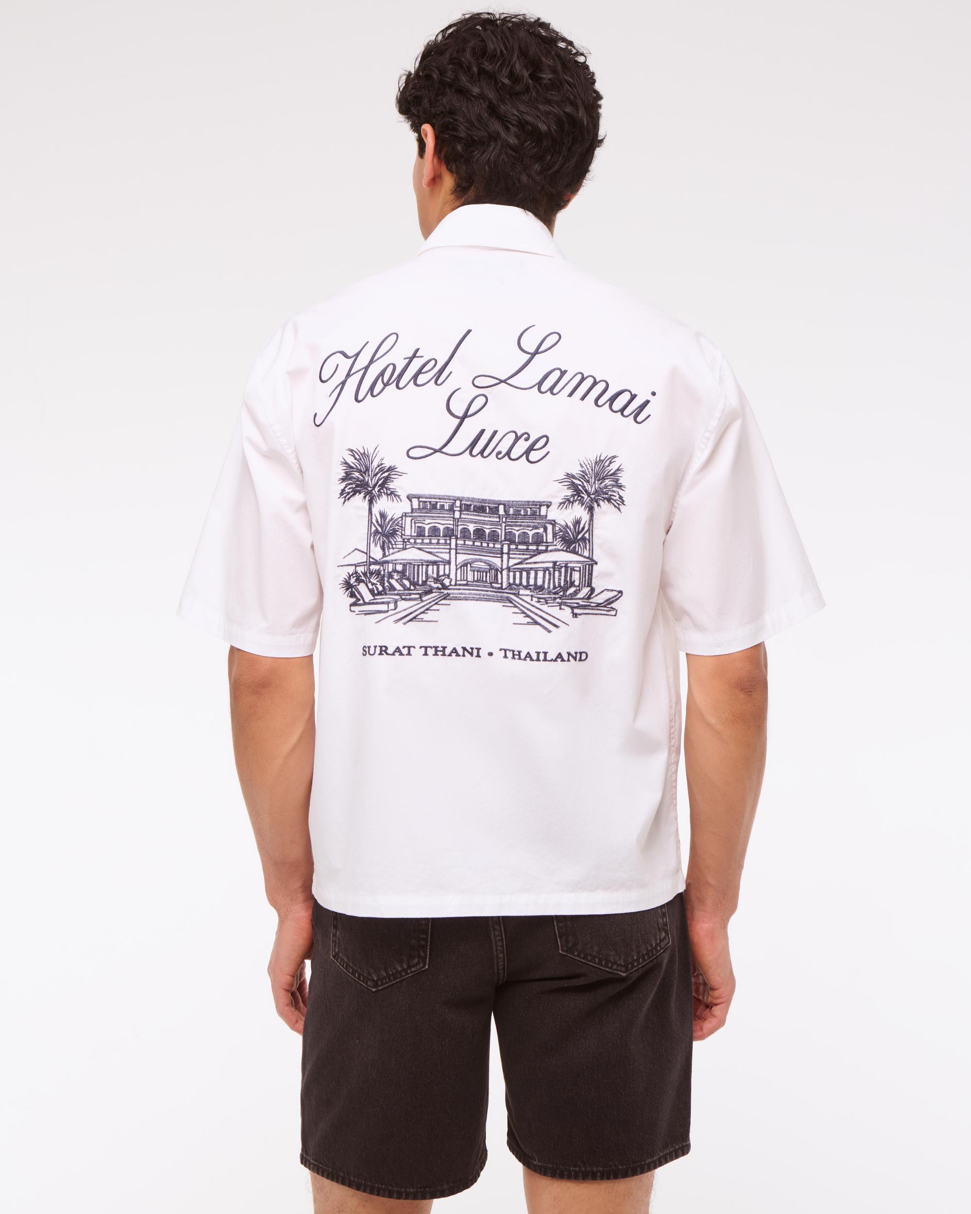 Short-Sleeve Cropped Embroidery Shirt Product Image