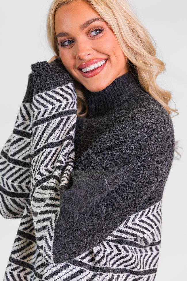 Back And Forth Charcoal Printed Mock Neck Sweater FINAL SALE Product Image
