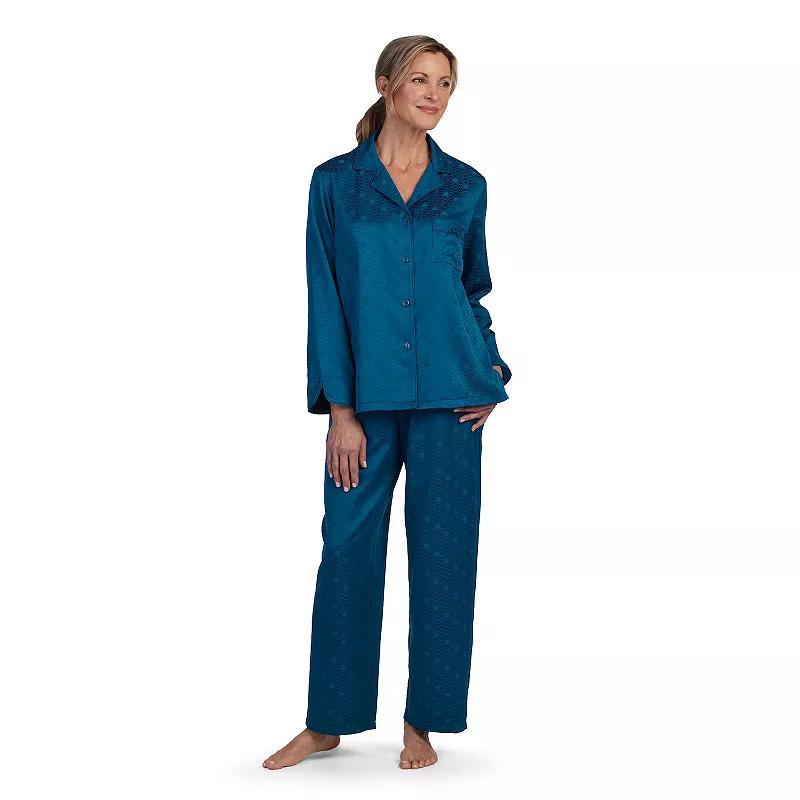 Women's Miss Elaine Essentials Brushed Back Satin Pajama Top & Pajama Bottoms Set, Size: Large, Red Product Image