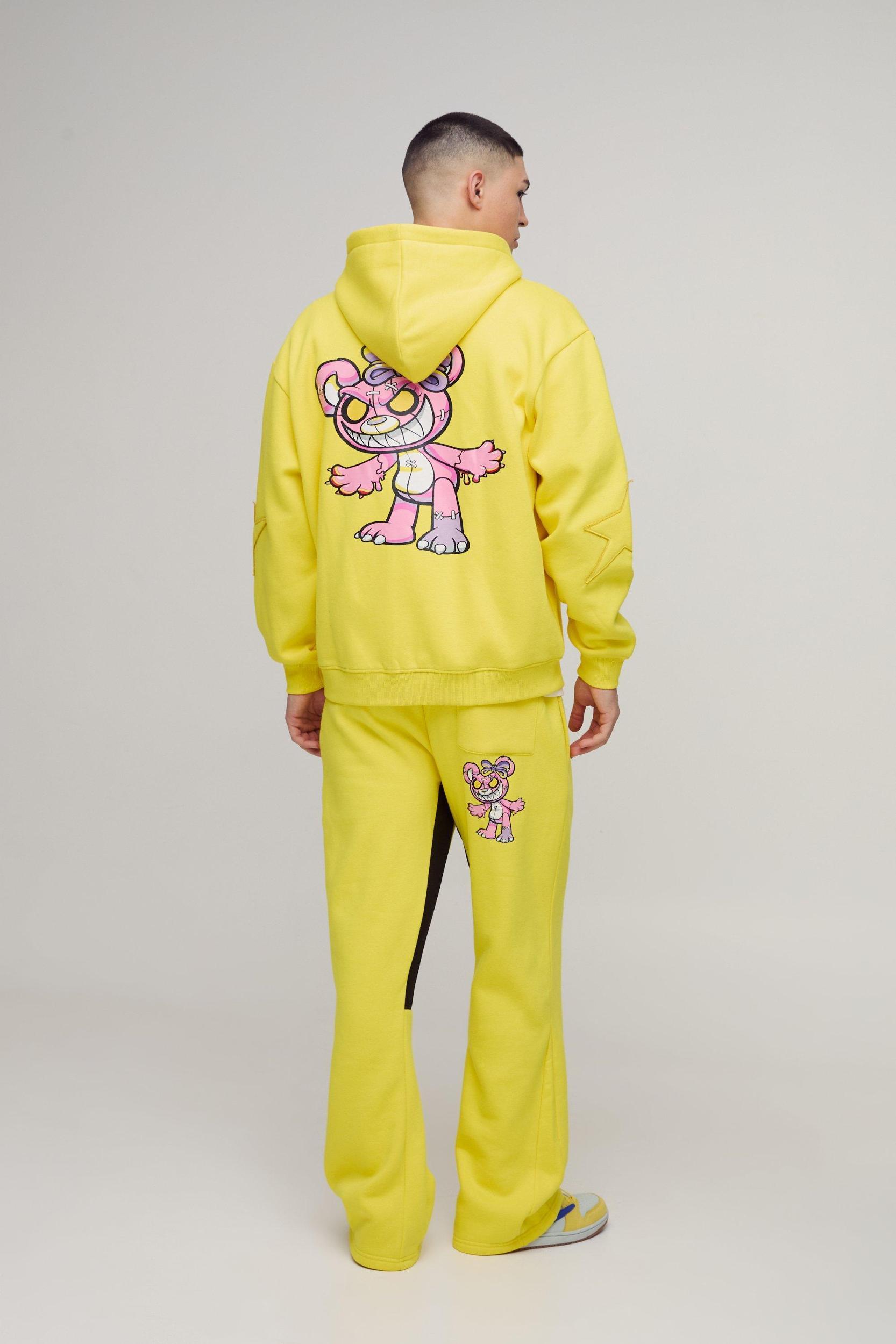 Oversized Zip Through Evil Teddy Printed Applique Hooded Tracksuit | boohooMAN USA Product Image