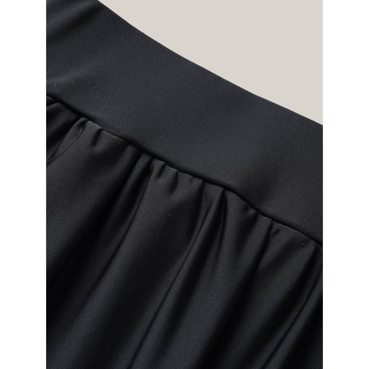Plus Size High Waisted Pockets Solid Pleated Swim Bottom Women's Swimwear Black Beach Gathered High stretch Bodycon High Rise Slanted pocket Curve Swim Bottoms BloomChic 28/5X Product Image