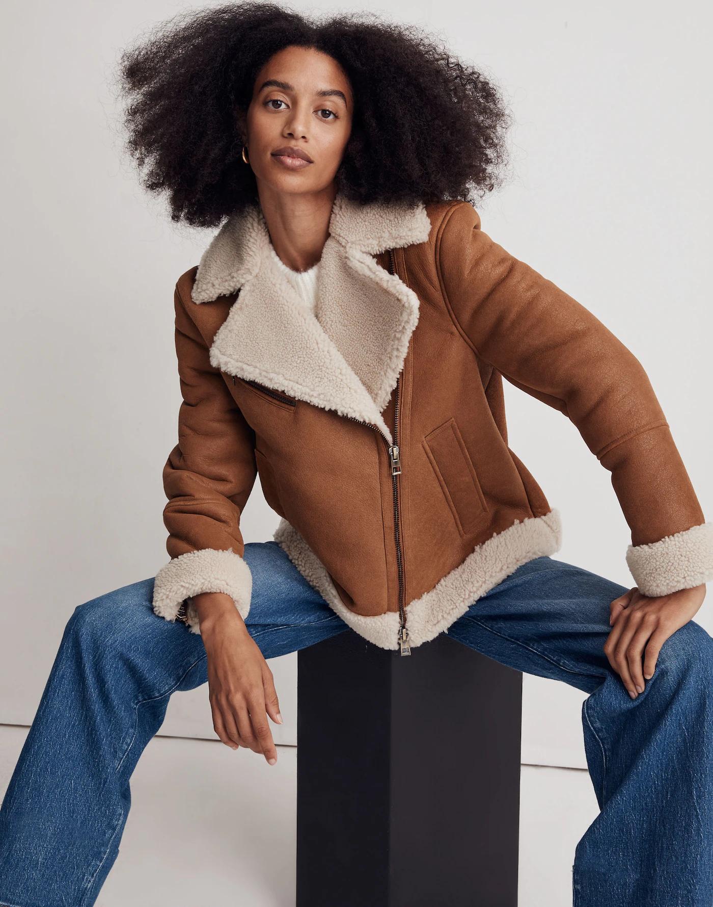Oversized Shearling Motorcycle Jacket Product Image