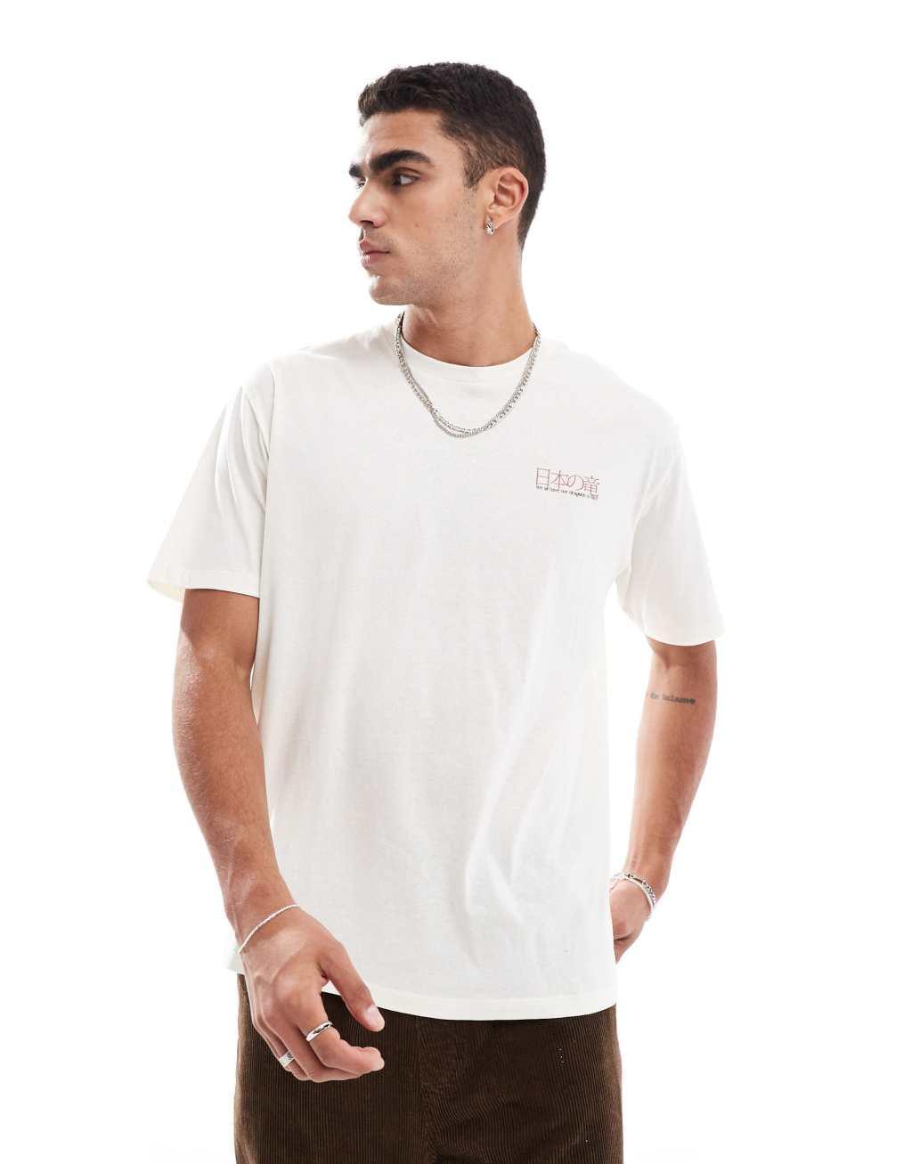 Jack & Jones oversized T-shirt with dragon print in off-white Product Image
