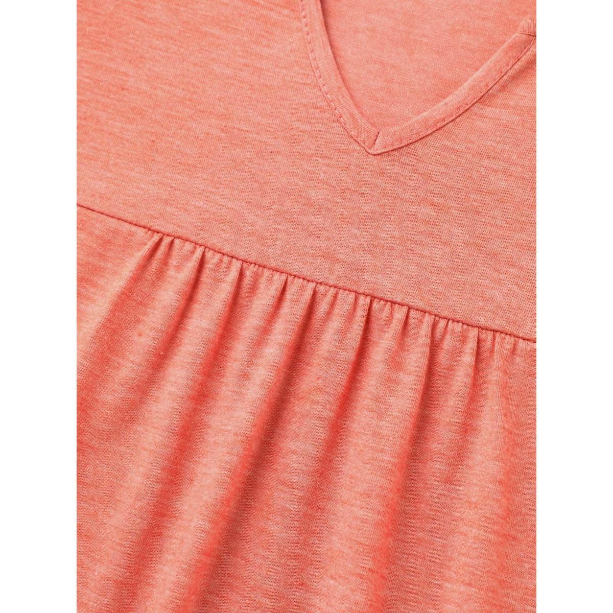 Plus Size Heathered Split Neckline Plain T-Shirt Coral Women Casual Gathered Notched collar Everyday T-shirts BloomChic 12/L Product Image