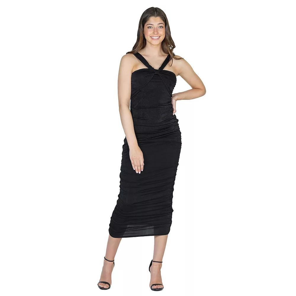 Women's 24Seven Comfort Apparel Halter Ruched Bodycon Dress, Size: 1XL, Red Product Image