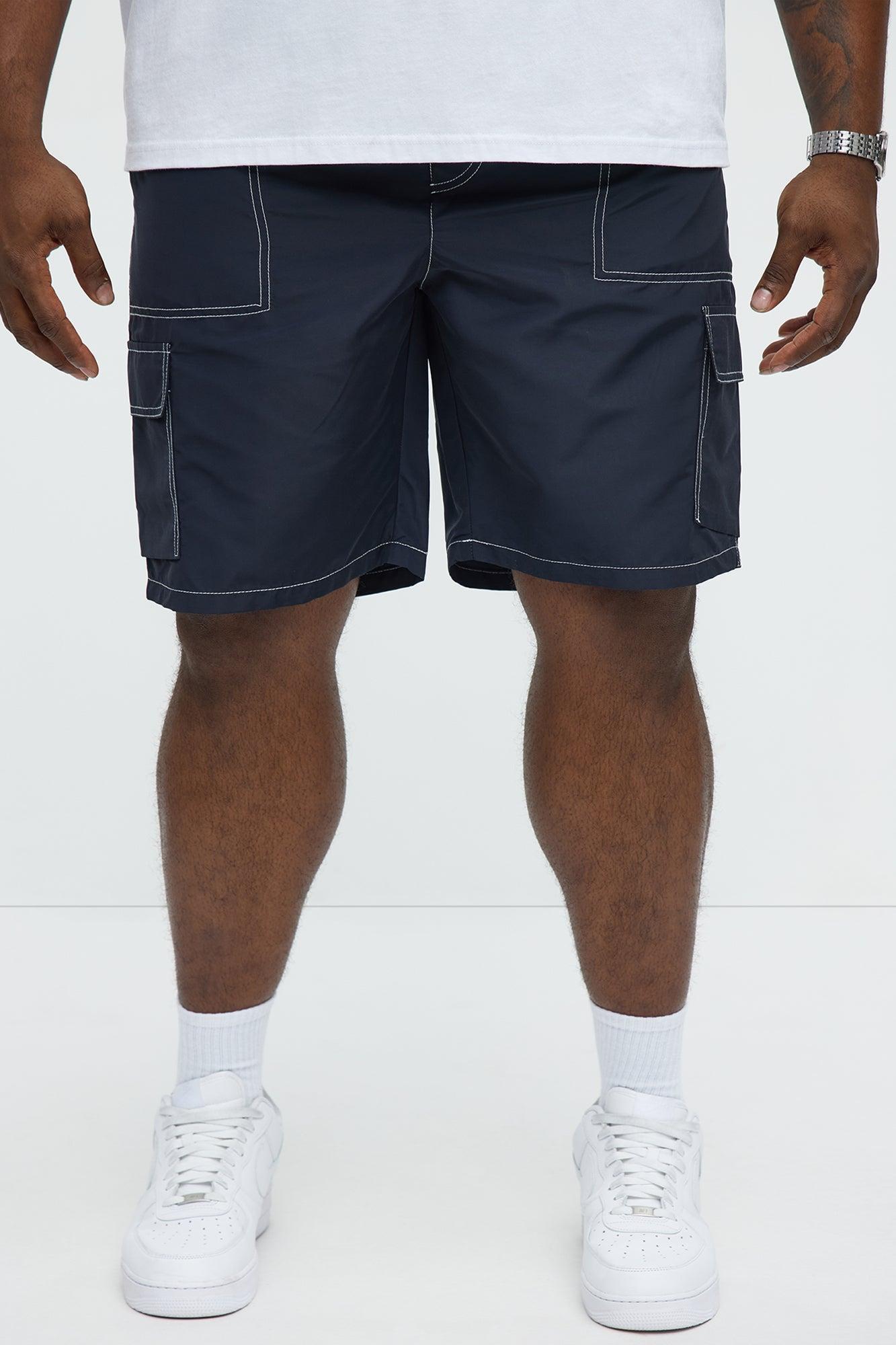 Contrast Stitch Nylon Cargo Short - Blue Product Image