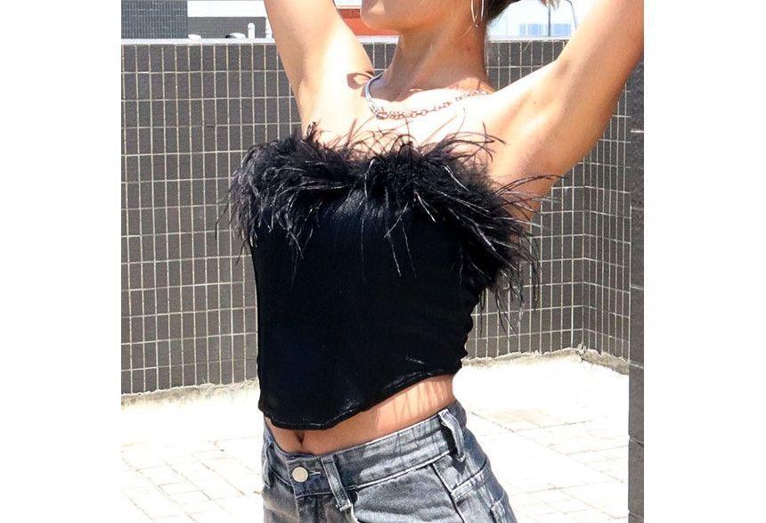 Fluffy Trim Crop Tube Top Product Image