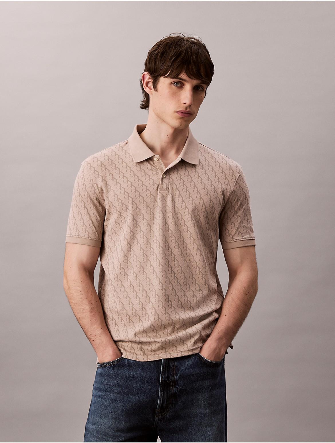 Calvin Klein Mens Liquid Touch Monogram Logo Print Polo Shirt Product Image