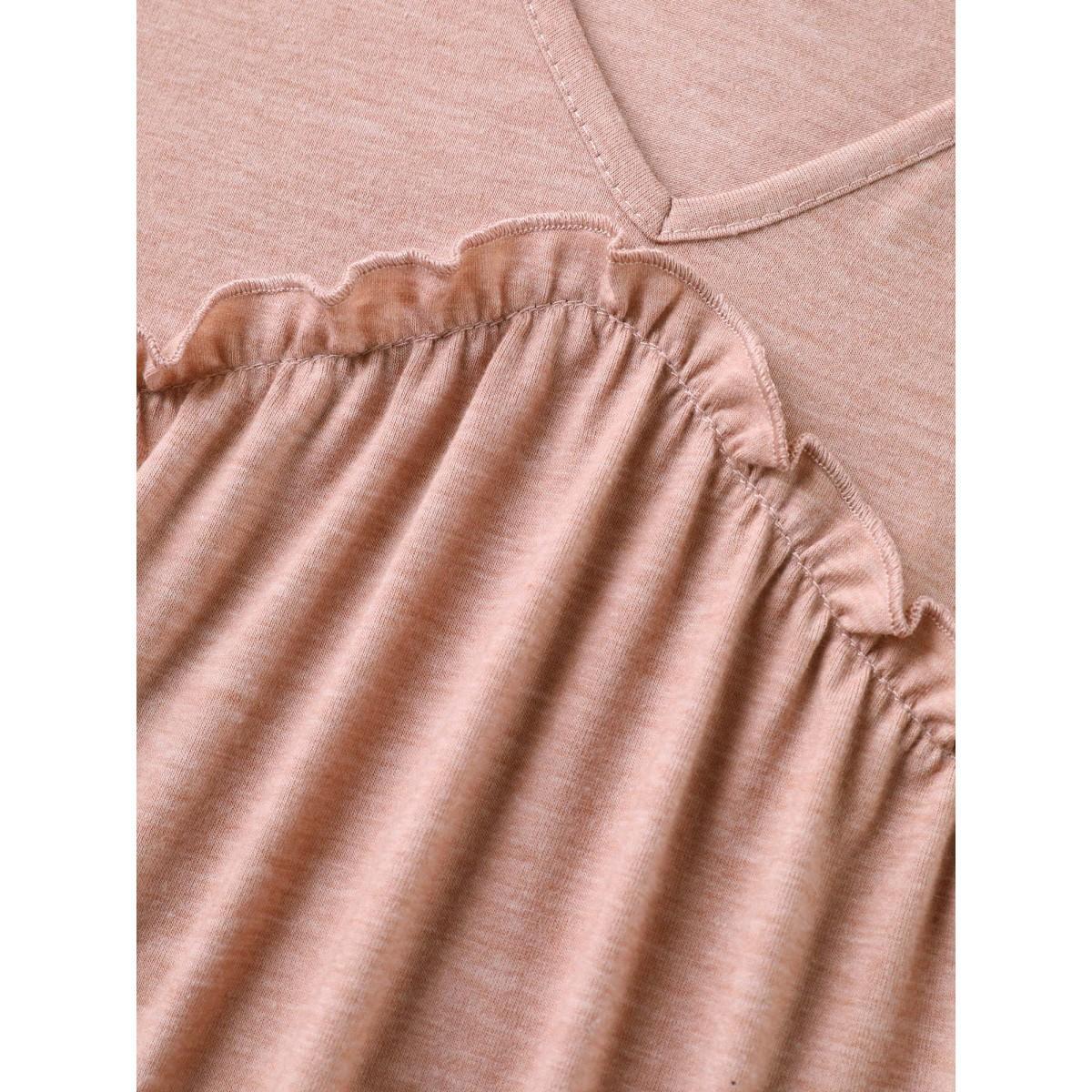 Plus Size Petal Trim Ruffled Hem Tiered T-Shirt Dirtypink Women Gathered V-neck Everyday-Casual T-shirts BloomChic 18-20/2X Product Image