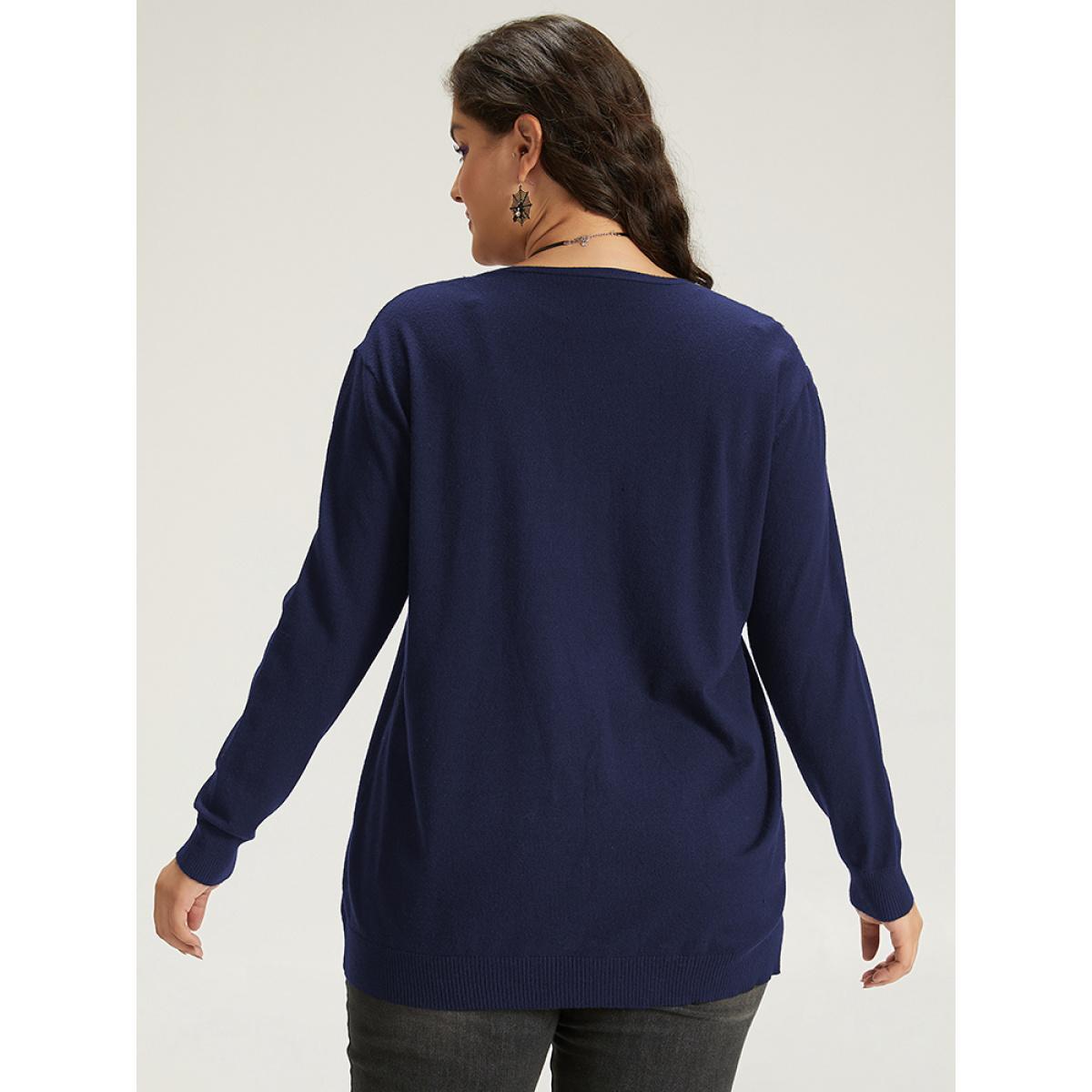 Plus Size Supersoft Essentials Halloween Spider Web Button Through Cardigan Indigo Women Casual Loose Long Sleeve Dailywear Cardigans BloomChic 22-24/3X Product Image