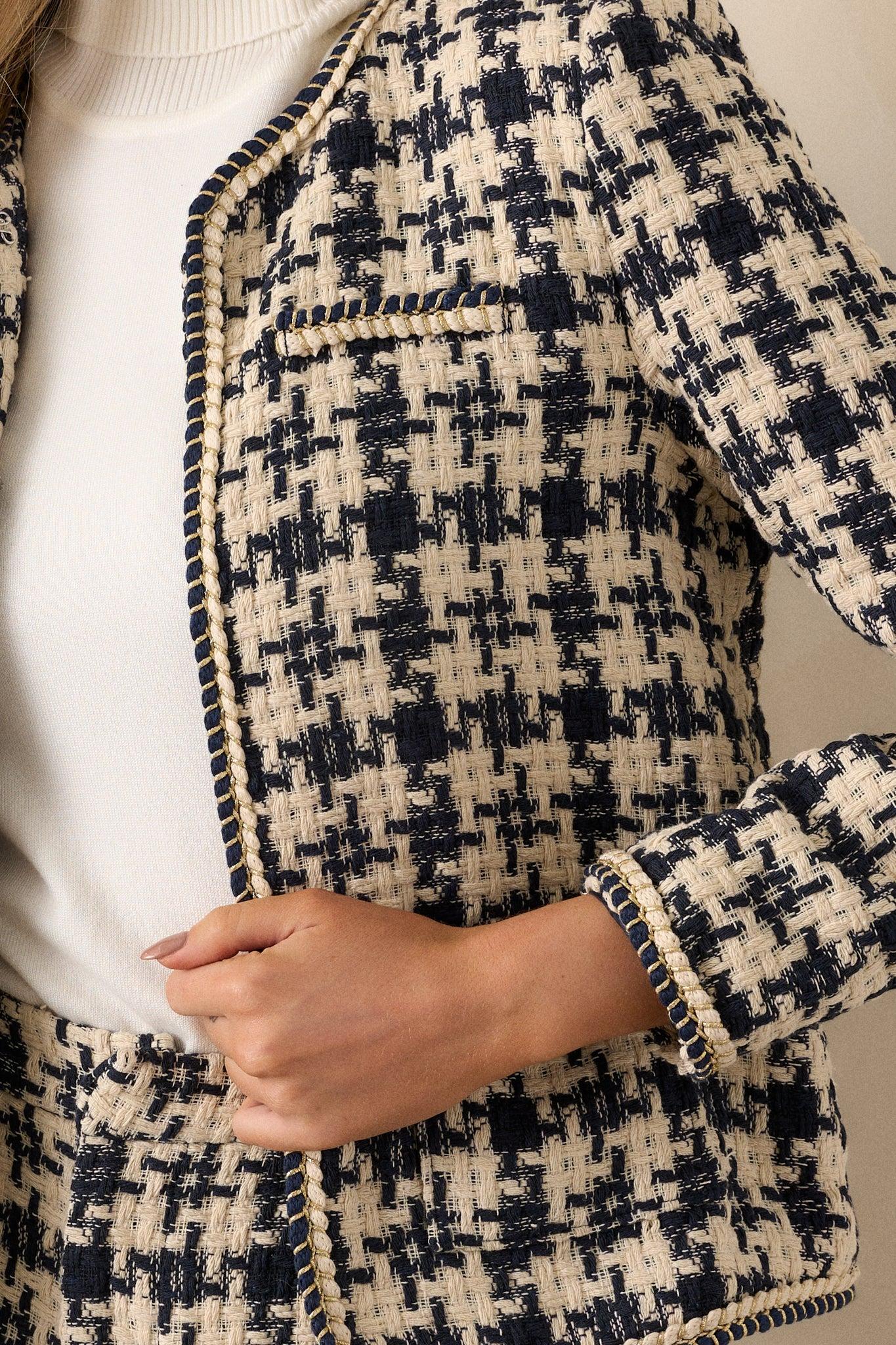 Starlit Pathways Navy Houndstooth Tweed Jacket Product Image