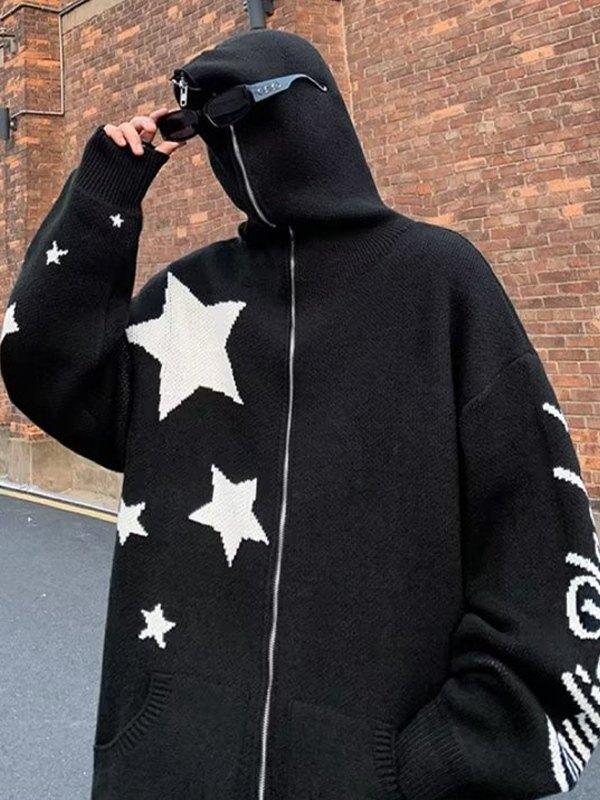 Men's Star Jacquard Zip Up Hooded Cardigan Product Image