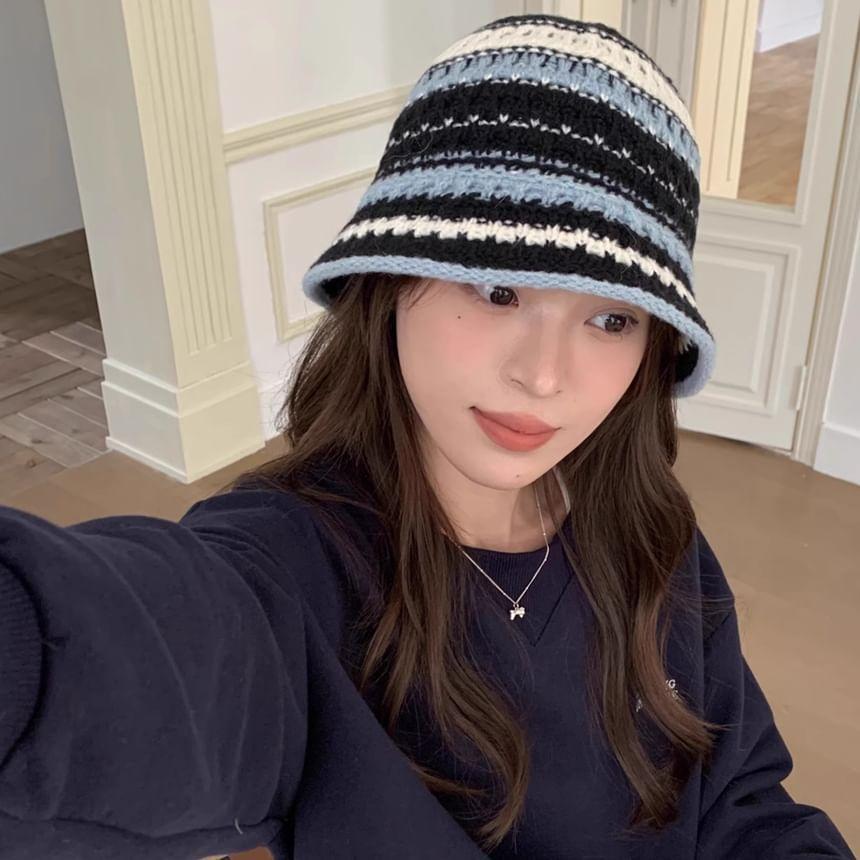 Striped Knit Bucket Hat Product Image