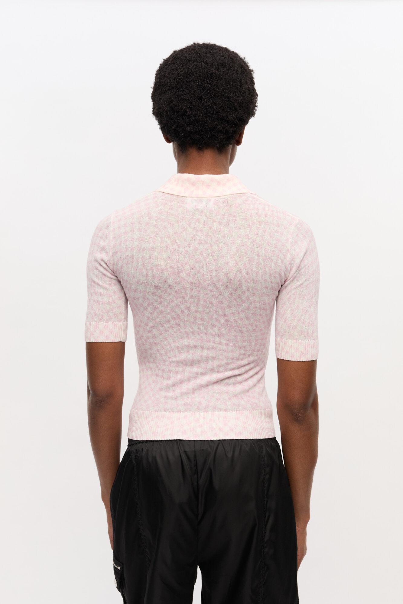 Pink Sheer Cotton Printed Polo Shirt Product Image