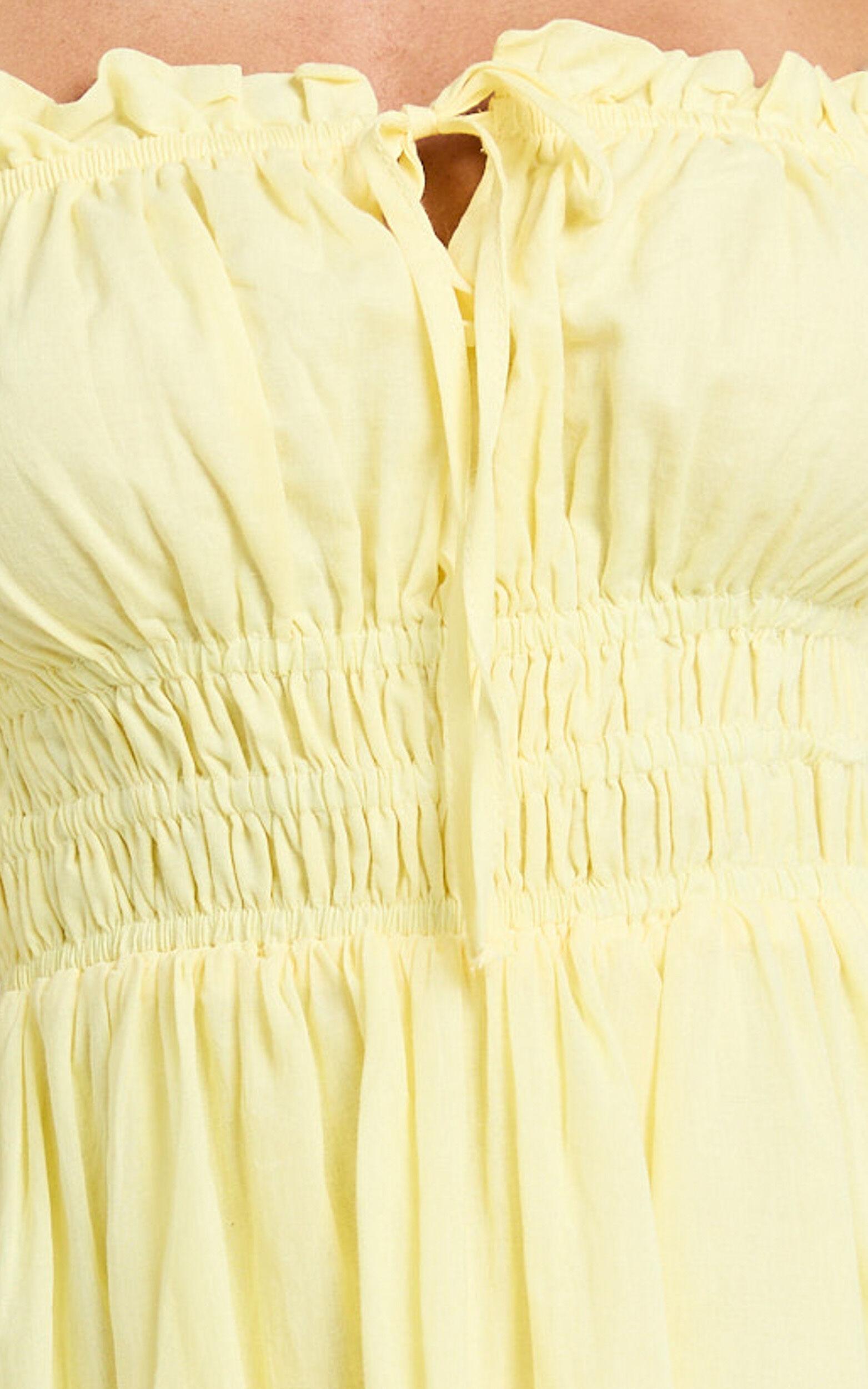 Jamaica Mini Dress - Ruched Bust Tiered Skirt Dress in Lemon Product Image