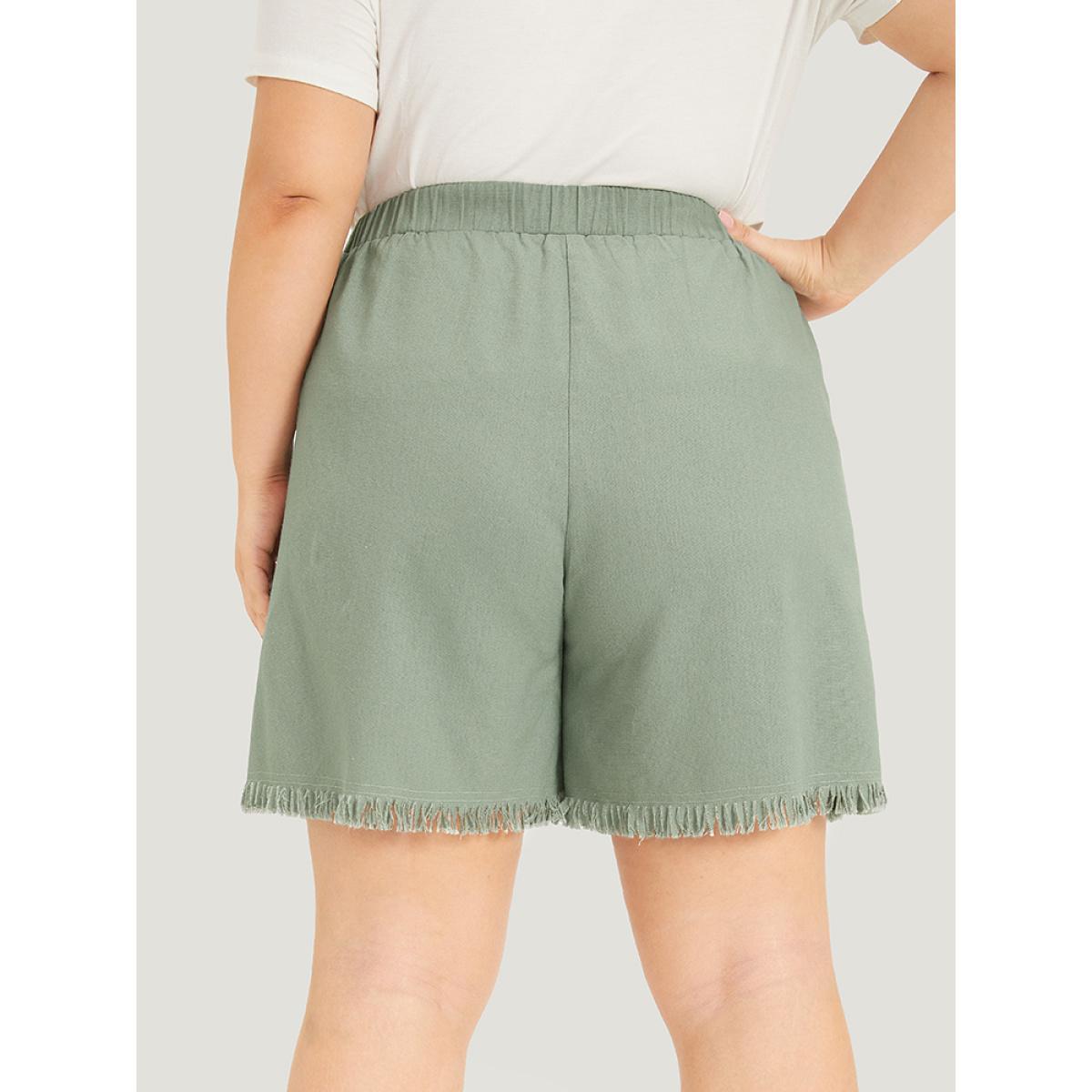 Plus Size Solid Pocket Raw Edges Elastic Waist Shorts Women Mint Casual Plain Dailywear Shorts BloomChic 30/6X Product Image
