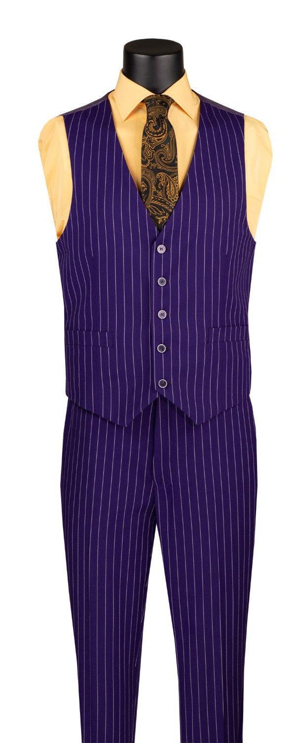 Odyssey Collection - Purple Regular Fit 3 Piece Suit 2 Button Gangster Stripe Product Image