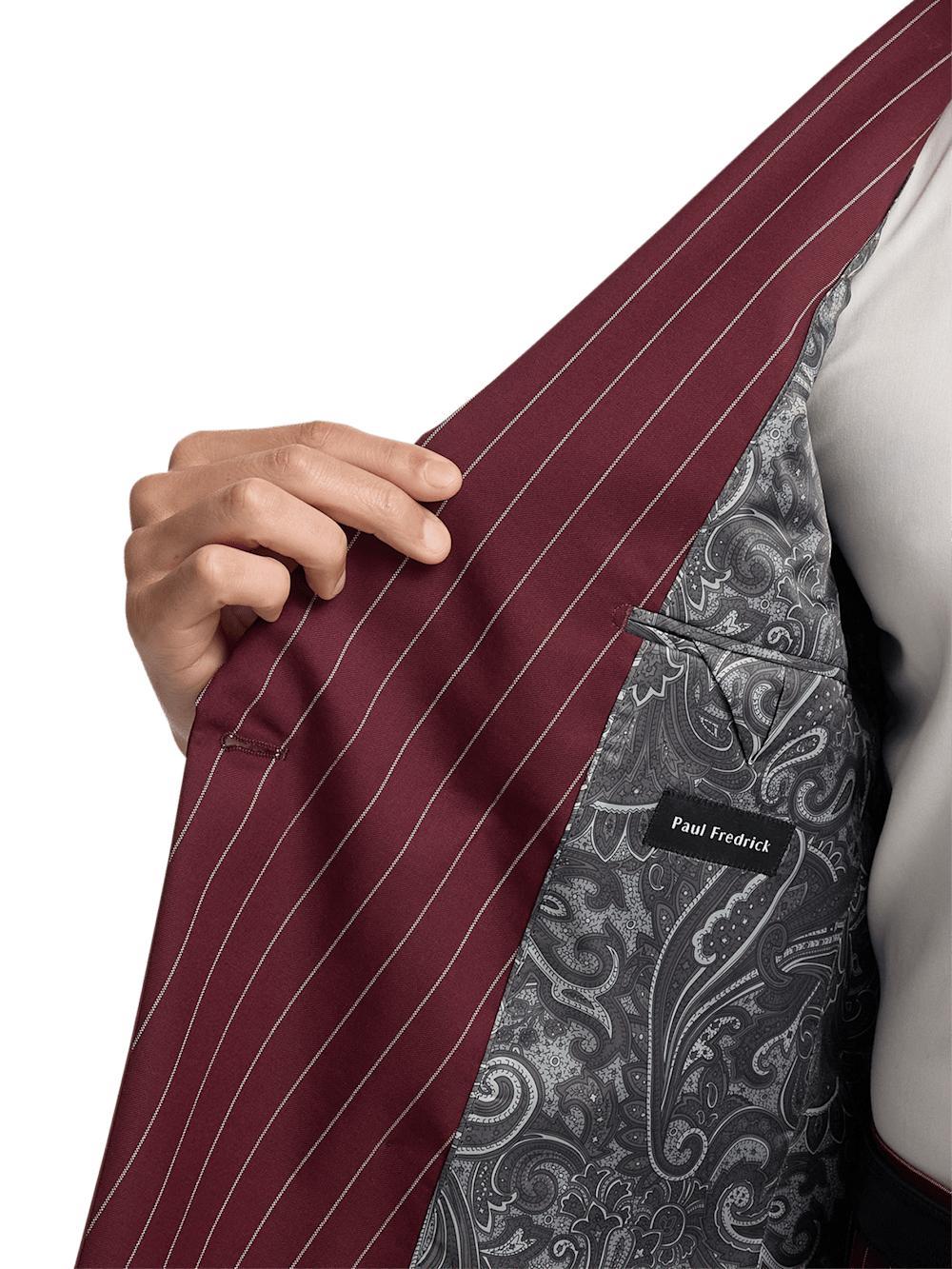 Wool Stretch Stripe Double Breasted Suit Jacket - Burgundy Product Image