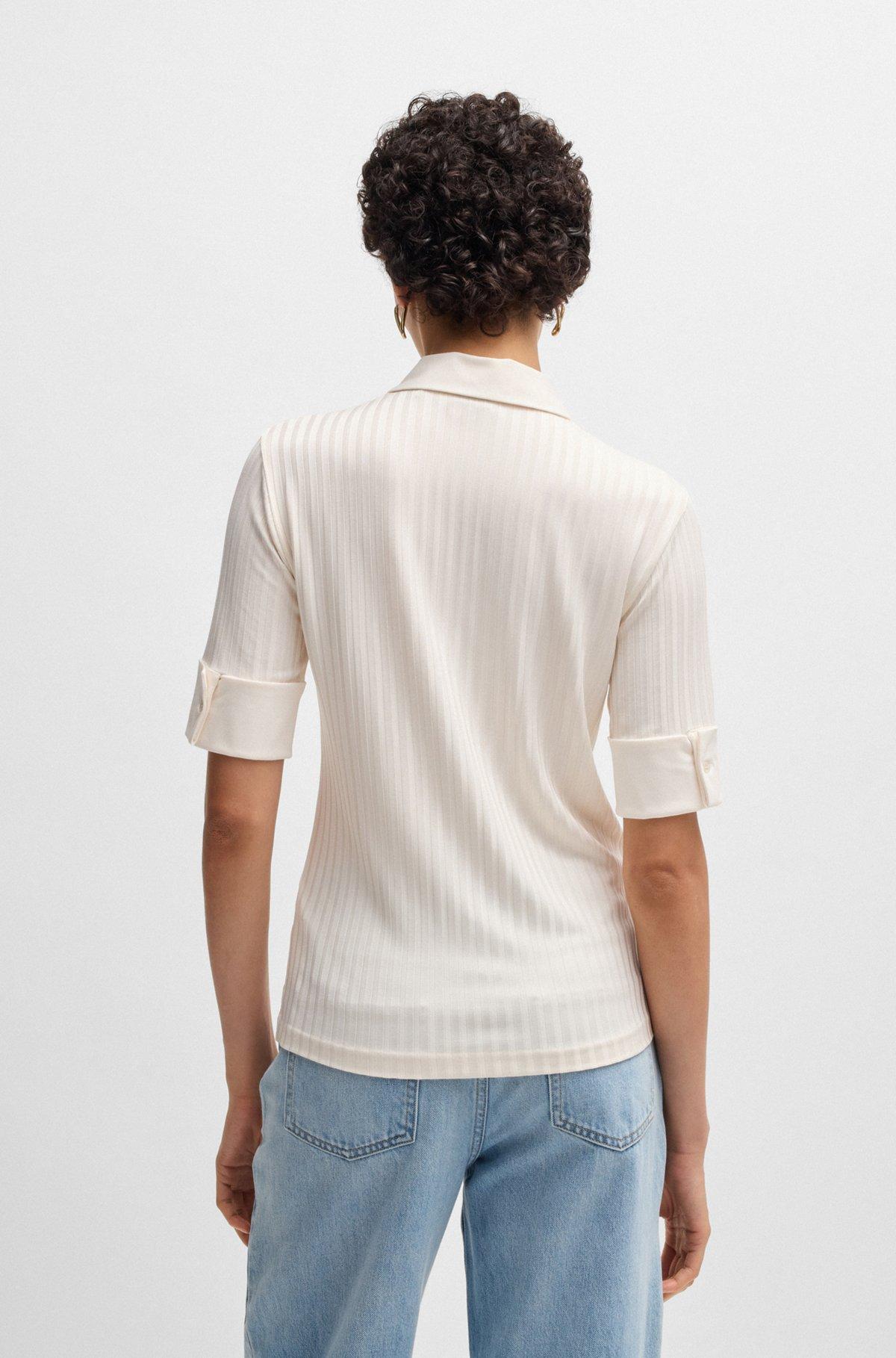 Ribbed polo-collar T-shirt with plain trims Product Image