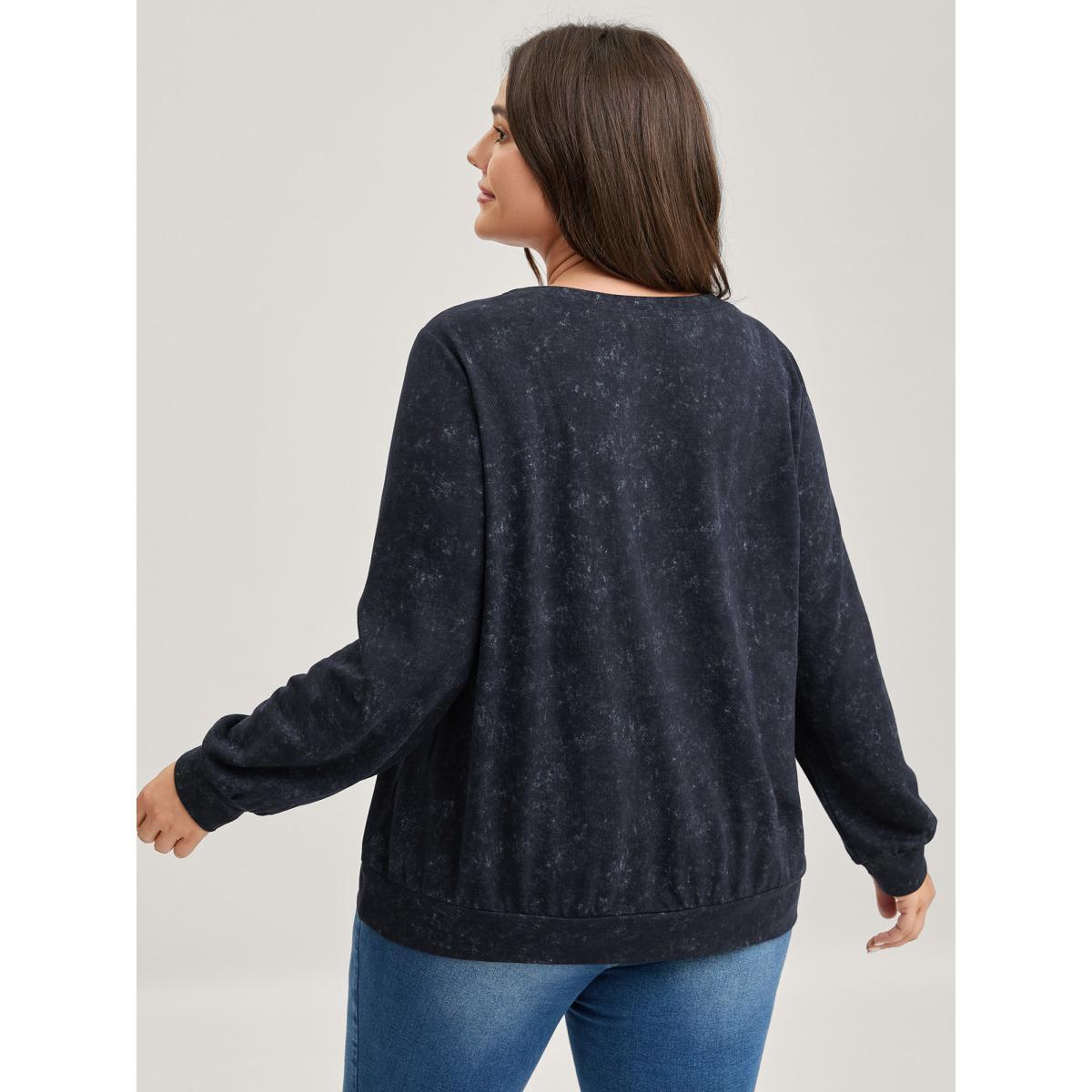 Plus Size Elephant Motif Crew Neck Sweatshirt Women Indigo Non Round Neck Everyday-Casual Sweatshirts BloomChic 30/6X Product Image